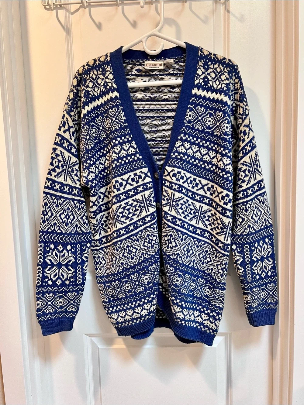 90s Faire Isle Nordic Snowflake Pattern Winter Geometric Cardigan Sweater Cozy